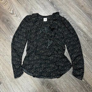 Cabi Eros Blouse #4154 Heart Print Ruffles Long Sleeve Black Women's Size XS